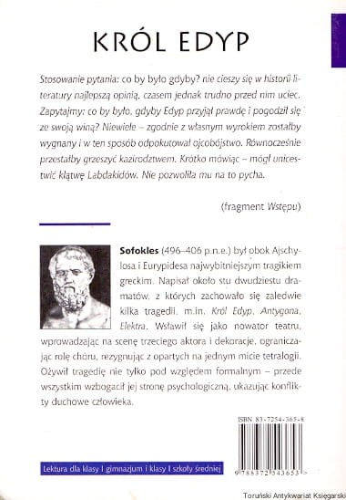 Król Edyp / Sofokles Toruński Antykwariat Księgarski