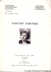 Koncert toruński Sezon artystyczny 1991-1992 Toruń / Pomorskie Towarzystwo Muzyczne, Toruńska Orkiestra Kameralna [program]