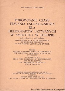 Porównanie czasu trwania usłonecznienia dla heliografów używanych w Ameryce i w Europie / Władysław Gorczyński 