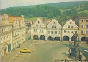 Pocztówka : Lądek Zdrój - Uzdrowisko, Kamieniczki, Barokowa figura wotywna / S. Jabłońska (fot.)