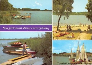 Pocztówka : Dębiec Nowy - jezioro Wonieść, Lgiń - na jeziorem Lgińskim, Boszkowo - jezioro Boszkowo, Olejnica - Ośrodek żeglarski / J. Kozłowski, J. Siudecki, R. Sołdek (fot.)