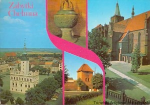 Pocztówka : Chełmno : Rynek, Gotycka chrzcielnicą, Obwarowania miejskie, Gotycki kościół NMP / K. Jabłoński, W. Zieliński (fot.) 
