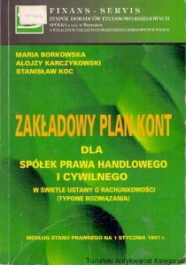 Zakładowy plan kont dla spółek prawa handlowego i cywilnego w świetle ustawy o rachunkowości (Typowe rozwiązania) : Według stanu prawnego na 1 stycznia 1997r.  / Maria Borkowska, Alojzy Karczykowski, Stanisław Koc    
