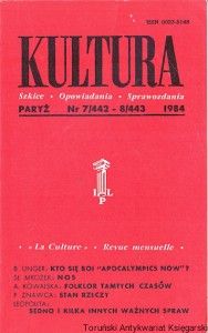 Kultura : Paryż Nr 7/442-8/443 1984 : Szkice-Opowiadania-Sprawozdania ; B. Unger, Sł. Mrożek, A. Kowalska, P. Znawca, Leopolita  / Praca zbiorowa  