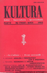 Kultura : Paryż Nr 7/430-8/431 1983 : Szkice-Opowiadania-Sprawozdania : A. Michnik, J. Trznadel, H. Świderska  / Praca zbiorowa 