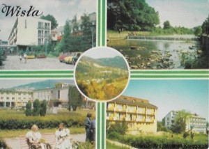Pocztówka : Wisła. Uzdrowisko i ośrodek wczasowy w Beskidzie Śląskim, Dom wczasowy „Grań. Rzeka Wisła. Krajobraz. Dom Zdrojowy, restauracja „Zdrojową”. Domy wczasowe w Wiśle -Dziechcinie  / K. Czapliński, M. Kalinowski, J. Malinowski  (fot.)