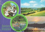 Pocztówka. Pojezierze kaszubskie. Zespół Ludowy „Kaszuby”. Widok z góry Tamowej na jezioro Rekowo. Jezioro Ostrzyckie - spływ kajakowy. Zachód słońca na jeziorem / Z. Grabowiecki, K. Kamiński, W. Łapiński, A. Pisarski  