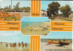 Pocztówka. Białogóra . Ośrodek Wczasów Rodzinnych „Perła”, Ostrowo - nad morzem. Dębki - plaża. Karwia - fragment miejscowości, łodzie rybackie  / Z. Blażejczyk, Z. Grabowiecki, J. Makarewicz, L. Surowiec   (fot.)