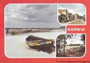 Pocztówka. Karwia. Przystań rybacka. Fragment miejscowości. Pole biwakowe  / L. Surowiec  (fot.)