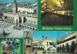 Pocztówka. Kraków. Sukiennice z XIV wieku, widok ogólny, kramy, lajkonik, loggię, podcienia arkadowe  / E. Hartwig, S. Jabłońska, J. Kubasiewicz, J. Zajdowicz, G. Safronow (fot.)  